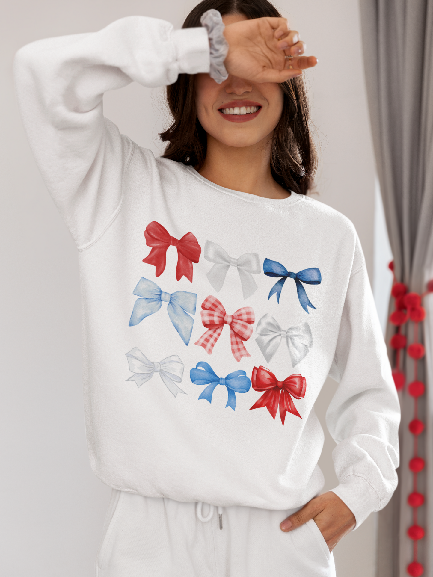 Fourth of July Bows - Red White and Blue Bows Crewneck Sweatshirt