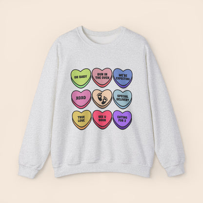 Valentine's Conversation Hearts Maternity Crewneck Sweatshirt