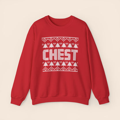 Inappropriate Couple's Ugly Christmas Sweater - Chest / Nuts Crewneck Sweatshirt