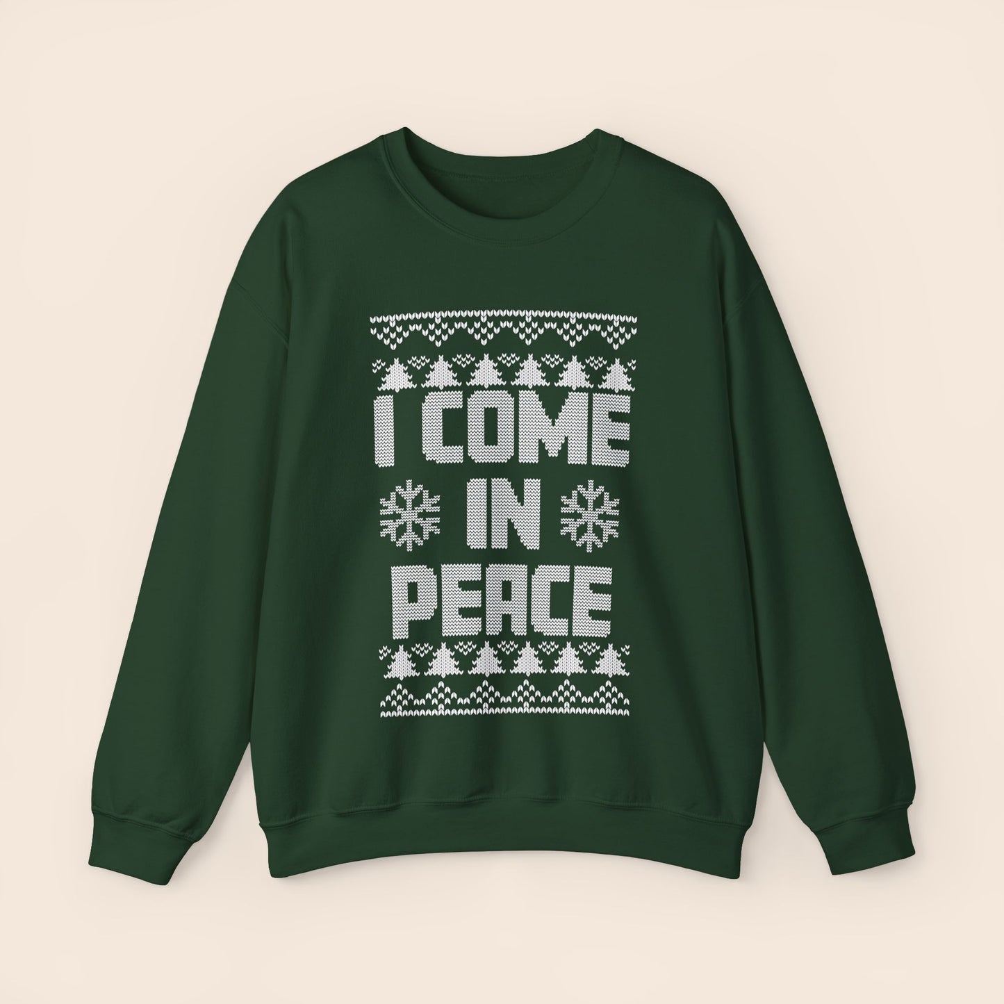 Inappropriate Couple's Ugly Christmas Sweater - I Come in Peace / Peace Crewneck Sweatshirt