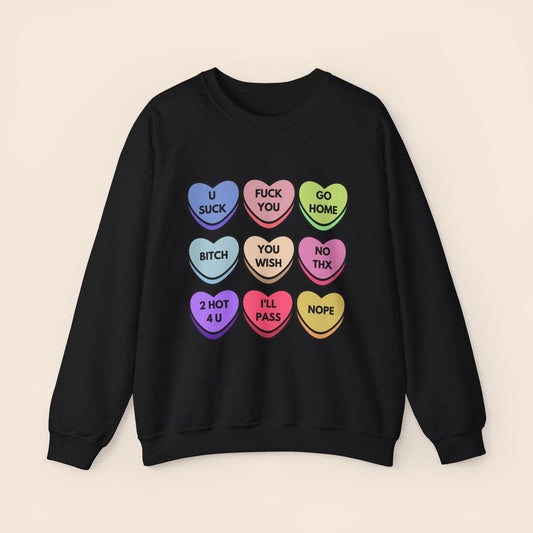 Swearing Candy Hearts Anti-Valentine's Day Crewneck Sweatshirt