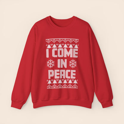 Inappropriate Couple's Ugly Christmas Sweater - I Come in Peace / Peace Crewneck Sweatshirt