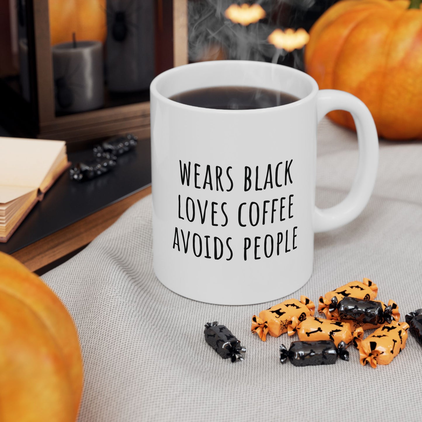 Wears Black, Loves Coffee, Avoids People 11 oz Ceramic Coffee Mug