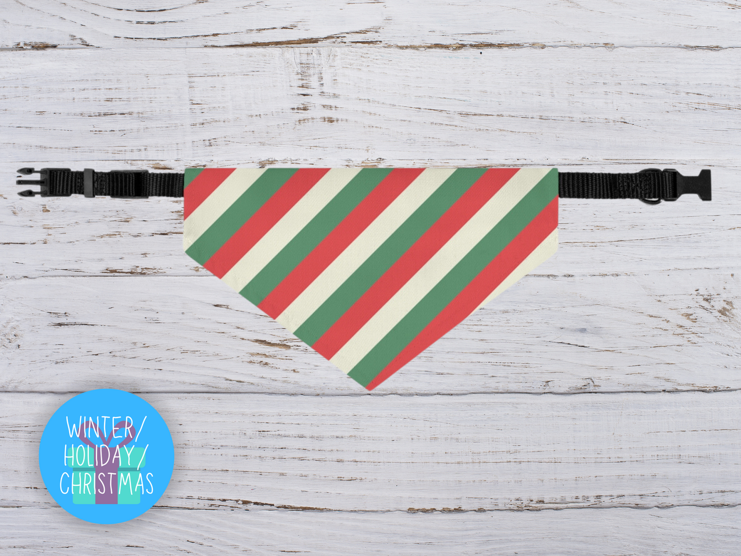 Christmas Stripes Over the Collar Christmas Dog Bandana