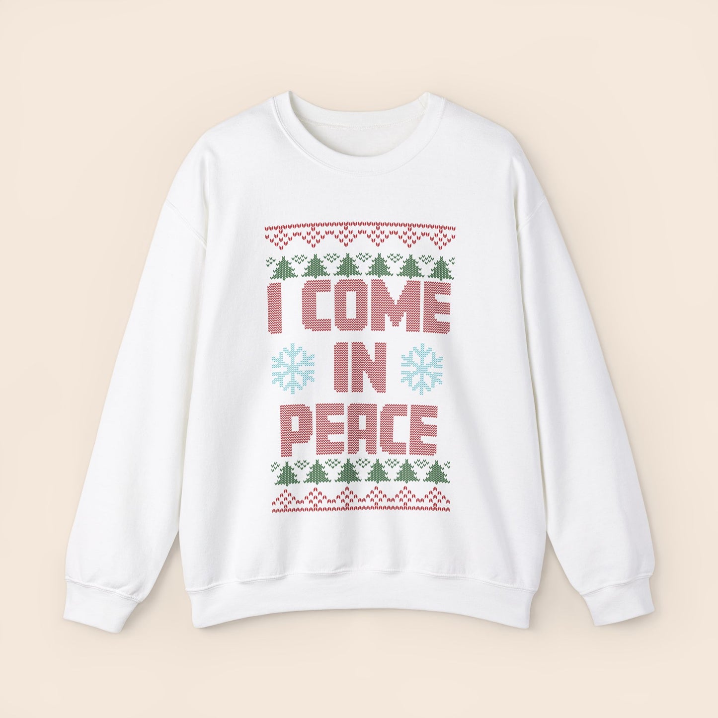 Inappropriate Couple's Ugly Christmas Sweater - I Come in Peace / Peace Crewneck Sweatshirt