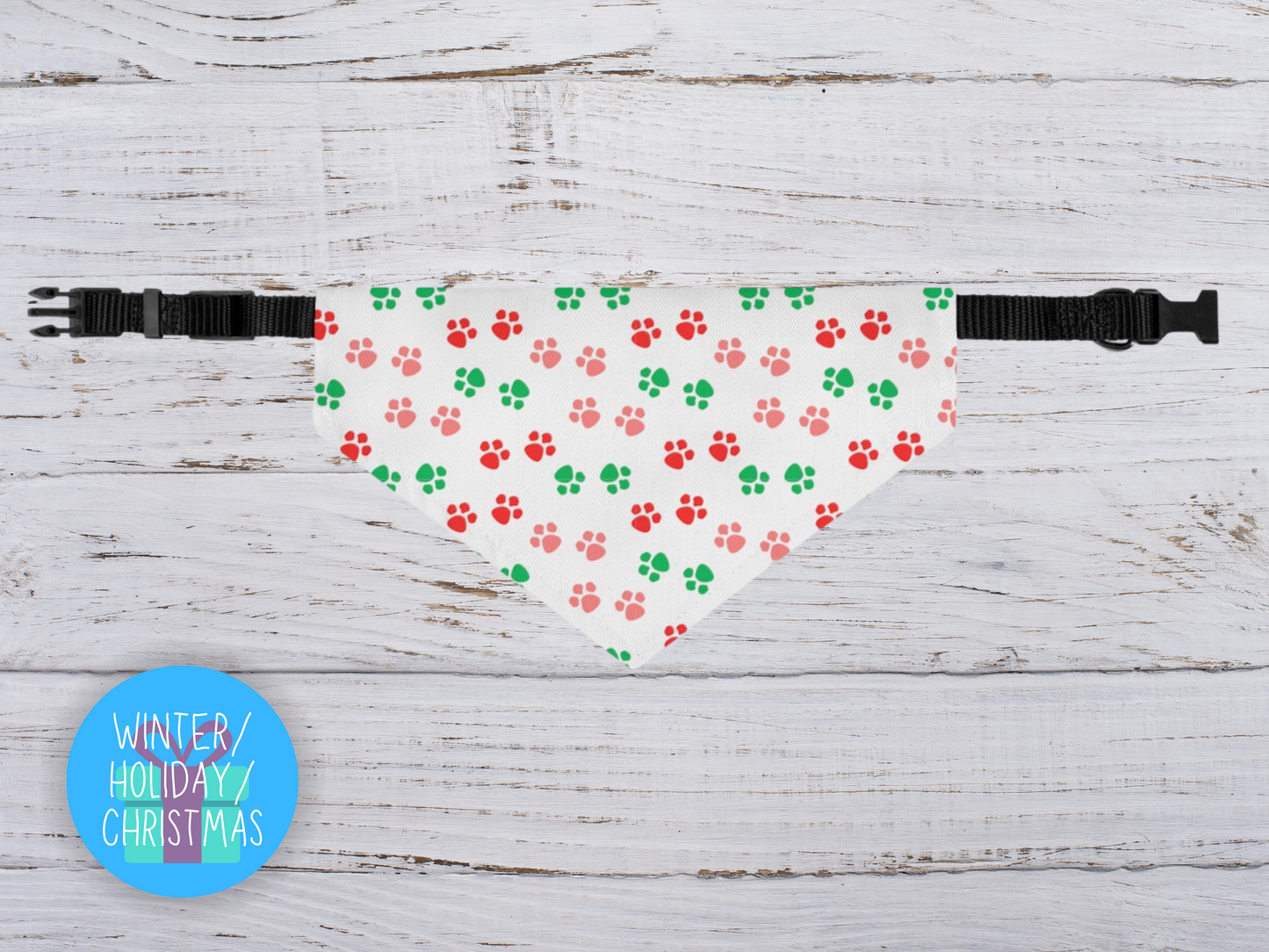 Christmas Paw Print Over the Collar Dog Bandana