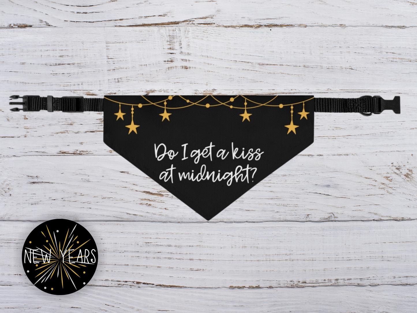 Do I Get a Kiss at Midnight Over the Collar New Years Dog Bandana