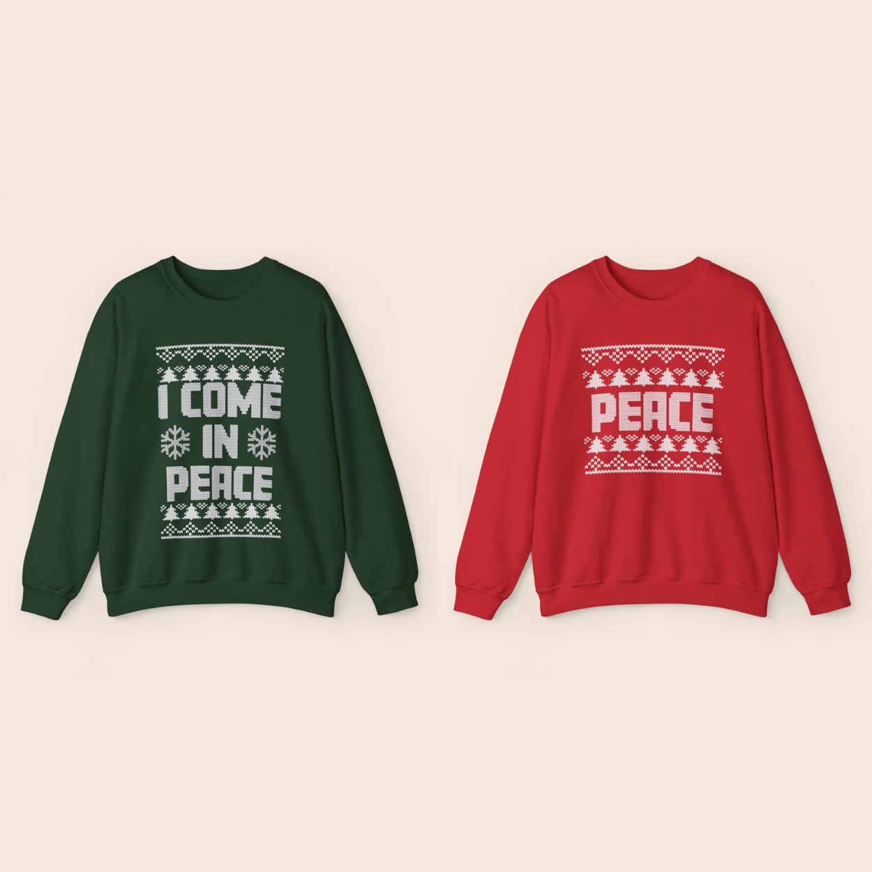 Inappropriate Couple's Ugly Christmas Sweater - I Come in Peace / Peace Crewneck Sweatshirt