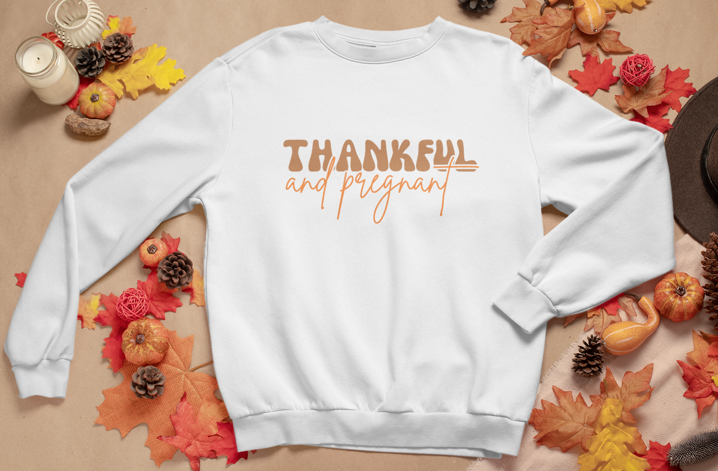 Thankful and Pregnant Thanksgiving Pregnancy Crewneck Sweatshirt