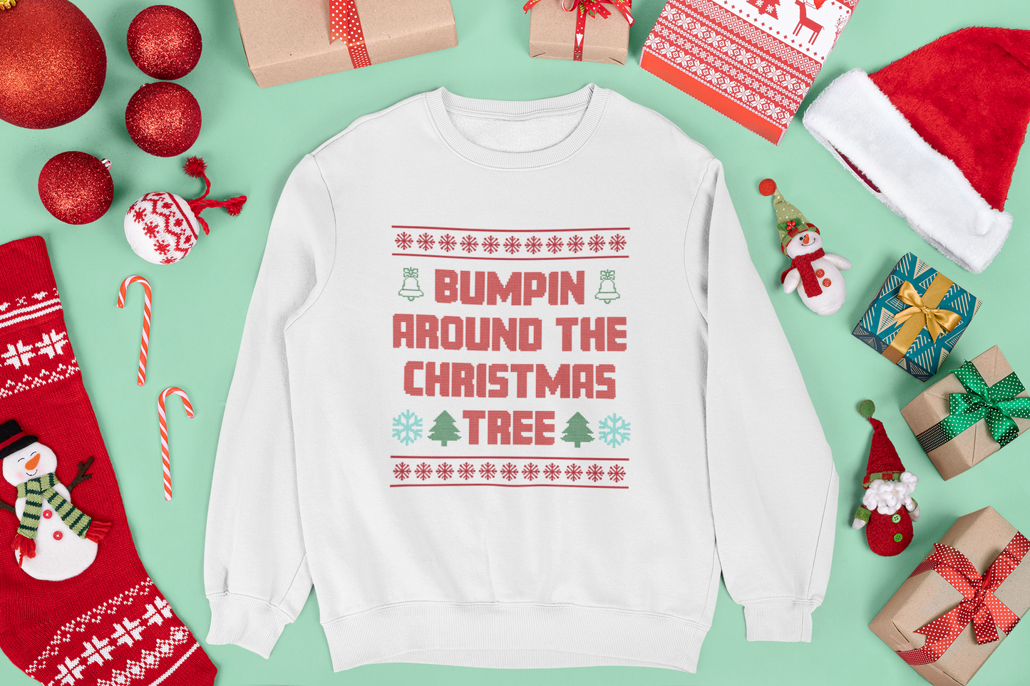 Bumpin' Around the Christmas Tree Christmas Pregnancy Crewneck Sweatshirt