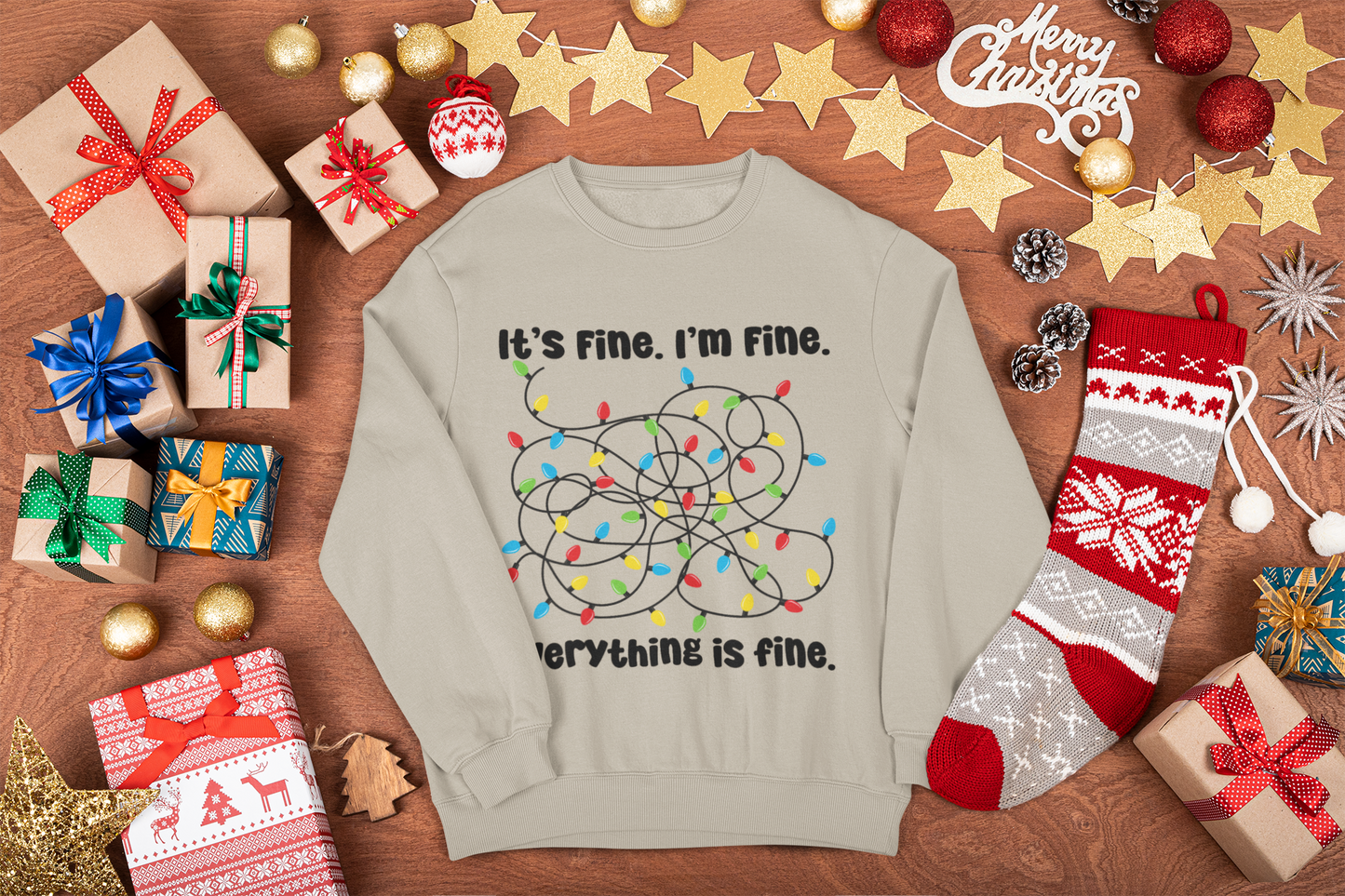 It's Fine I'm Fine Everything is Fine Christmas Crewneck Sweatshirt