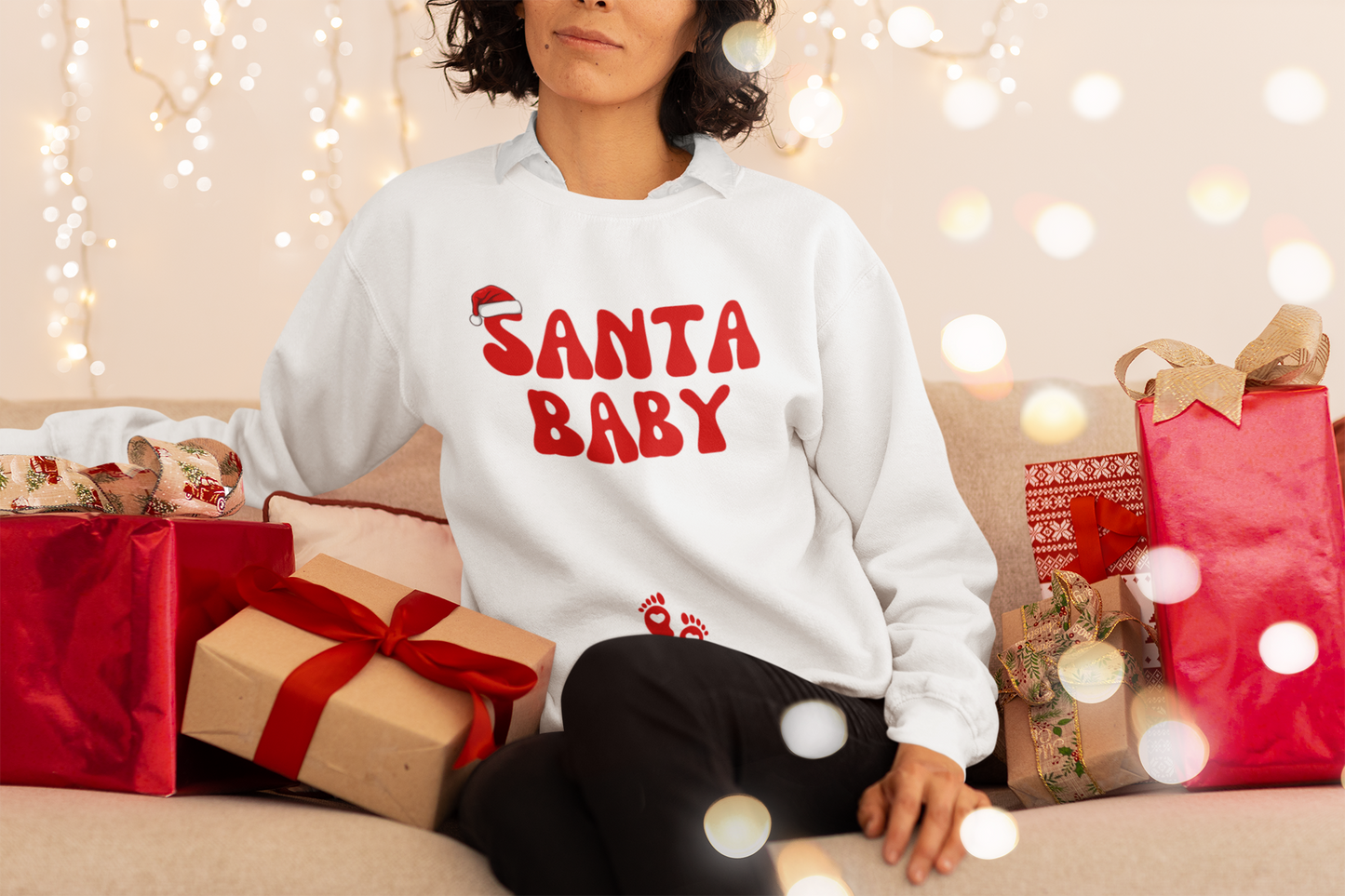 Santa Baby Christmas Pregnancy Crewneck Sweatshirt